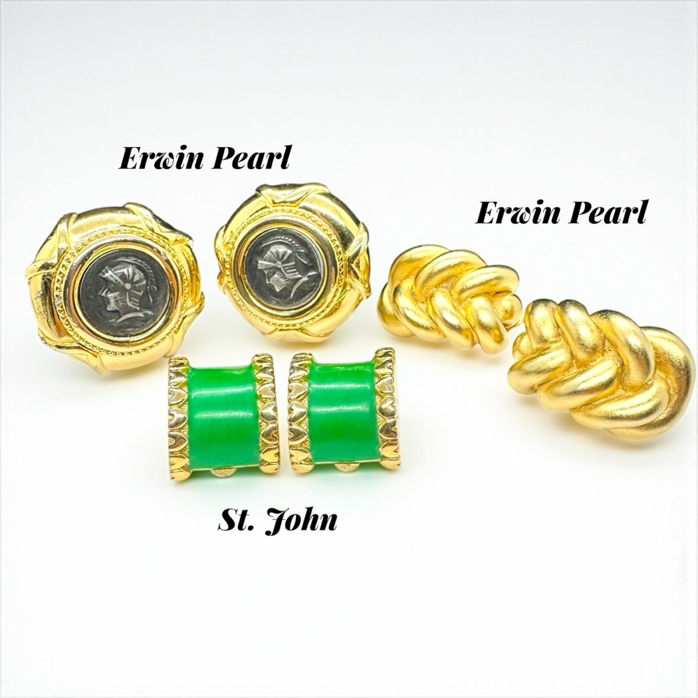 Vintage Couture Designer - Erwin Pearl & St. John Signed Clip On Earring Lot